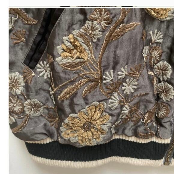 Zara beaded floral embroidered embellished varsity style jacket sz Medium - Picture 2 of 11